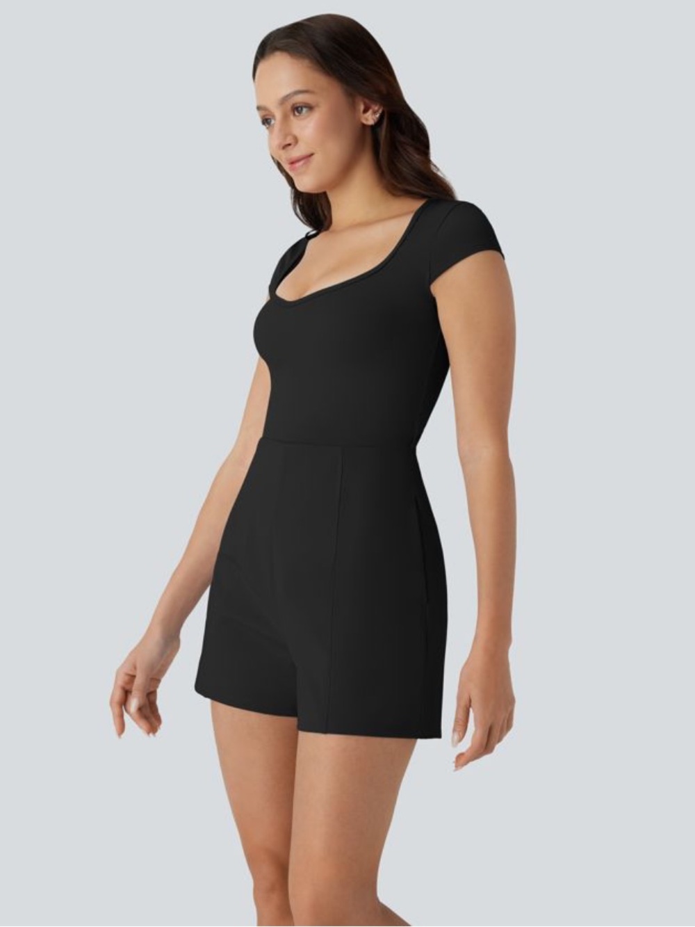 Halara SoftlyZero™ Airy U Neck Cap Sleeve Pocket Cool Touch Romper Black Medium